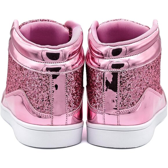 Igxx Men Pink High Top Bling Glitter Party Disco Retro Metallic Gold Sneakers - Picture 4 of 6